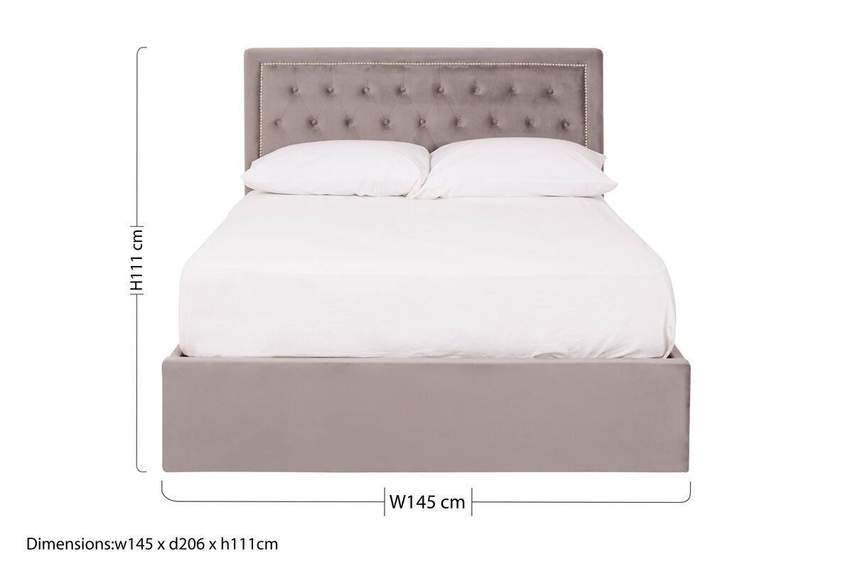 Grey Velvet Ottoman Bed Double | Hannah