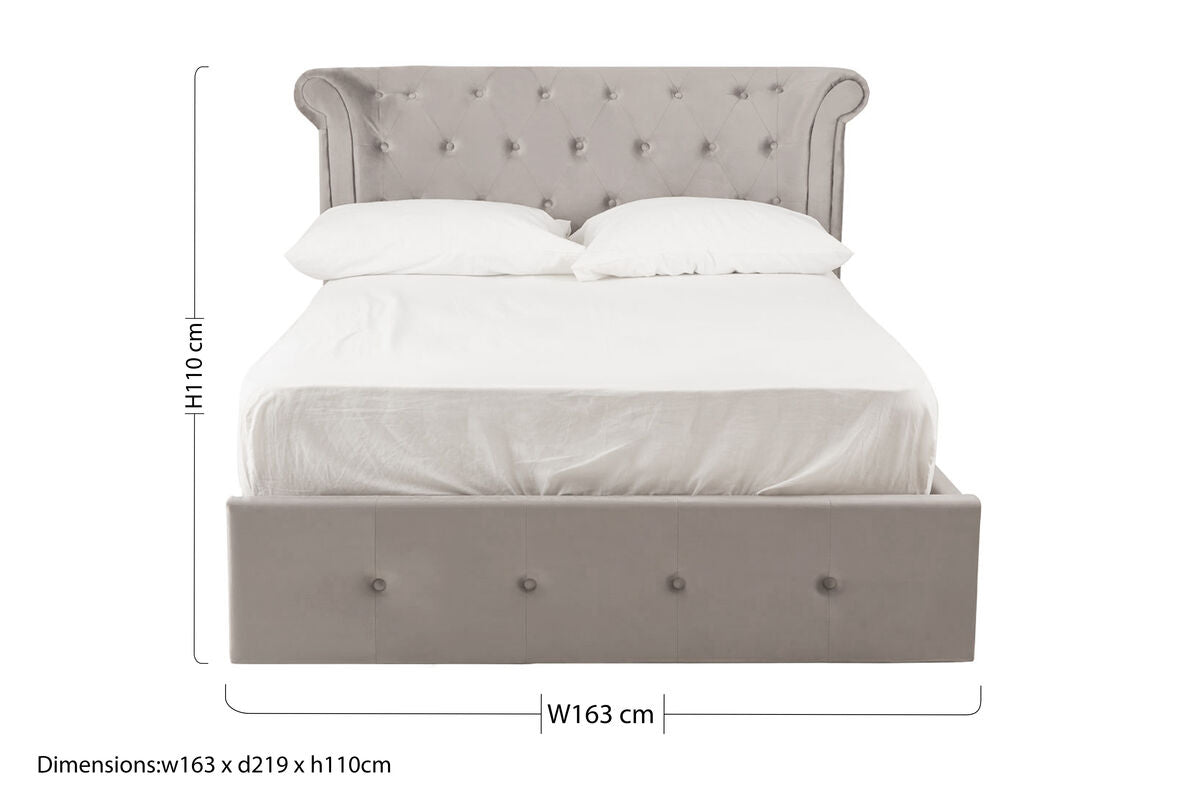 Grey Velvet Ottoman Double Bed | Edison
