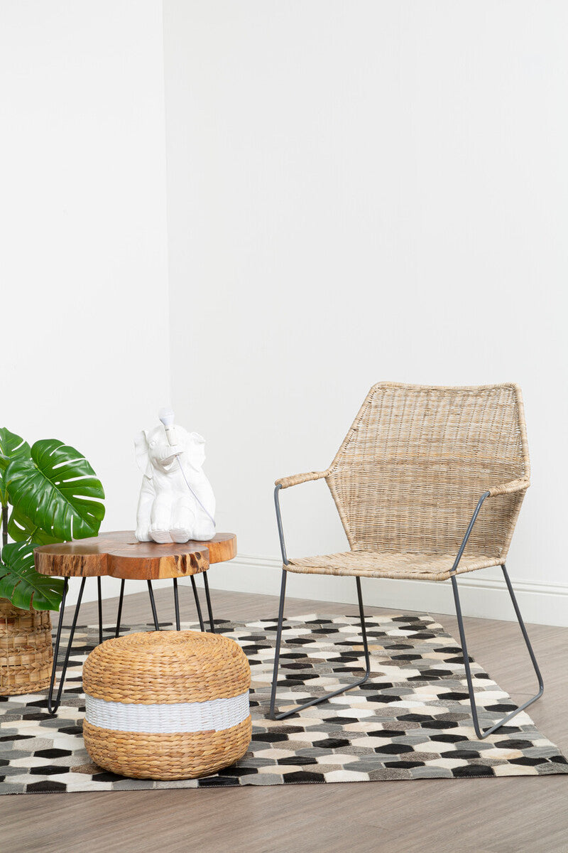 Water Hyacinth Pouffe with White Stripe | Ashby