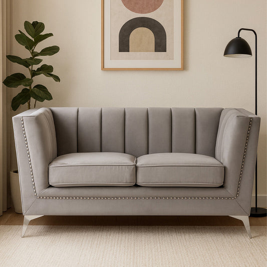 2 Seater Grey Velvet Sofa, Hansa