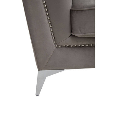 Hansa Grey Velvet Chair with Chrome Metal Legs