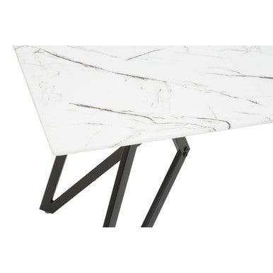 White Marble Effect Top and Metal Legs Dining Table with Faux Leather 6 Grey Chairs Set | Weston
