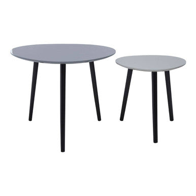Set of 2 Grey Wooden Triangular Nesting Tables with Black Natural Wood Legs | Nostra
