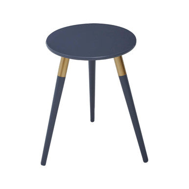Dark Grey Round Top Wooden Side Table with Natural Wood Legs and Gold Trim | Nostra