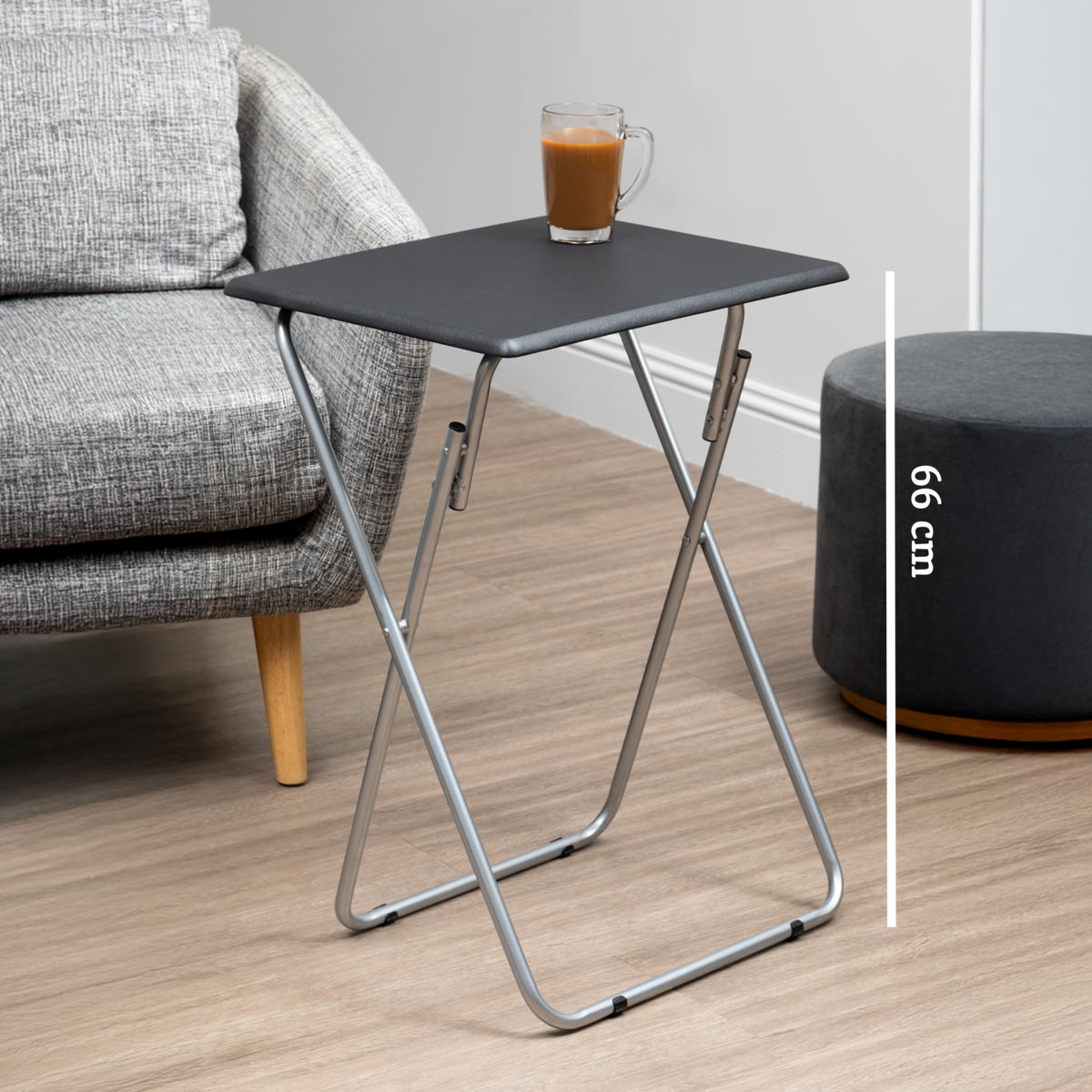 Black Wooden Top Folding Table with Silver Frame, Bernie