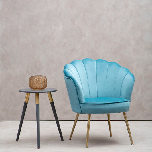 Ovala Aqua Velvet Scalloped Chair