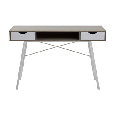 Light Oak Veneer Effect 2 Drawer Desk in White Finish Frame, Bradbury