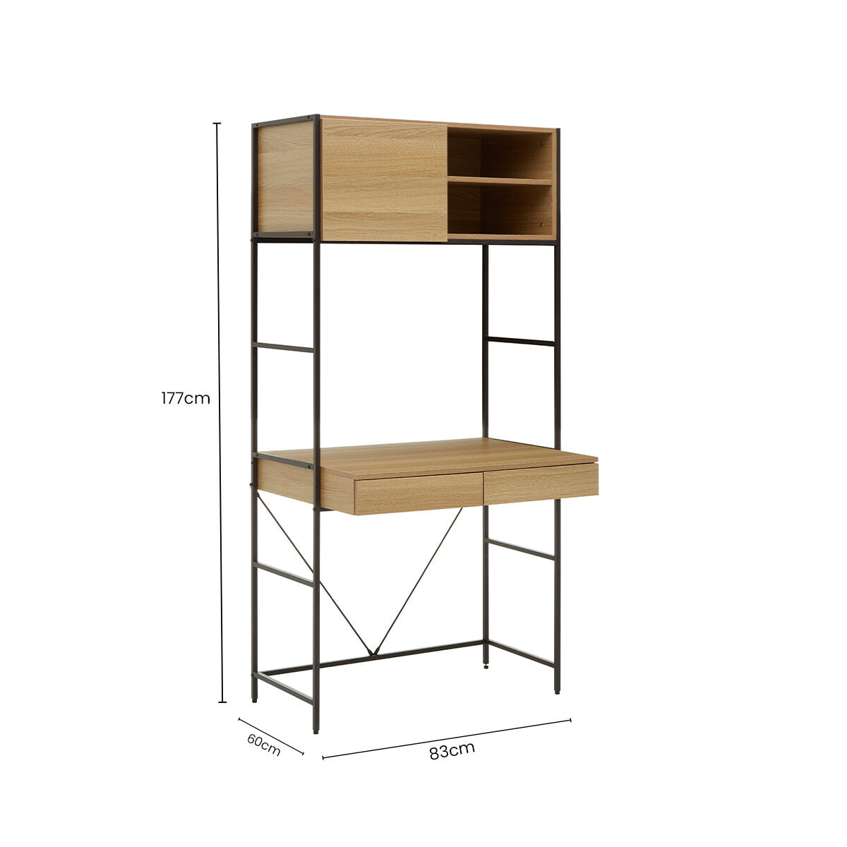 Natural Oak Effect Desk with Drawer and Shelves, Bradbury
