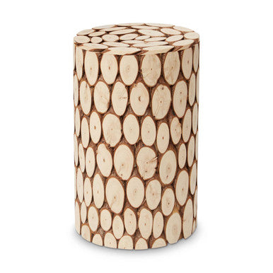 Distressed Fir Wood Mosaic Side Table and Stool | Lacuna