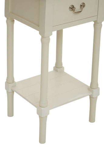 Natural Wood Frame and White 1 Drawer Pine Wood Side Table with Lower Storage Shelf, Heritage