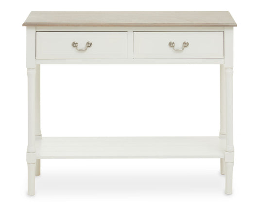 Natural Wood Frame and White 2 Drawer Pine Wood Side Table with Lower Storage Shelf, Heritage