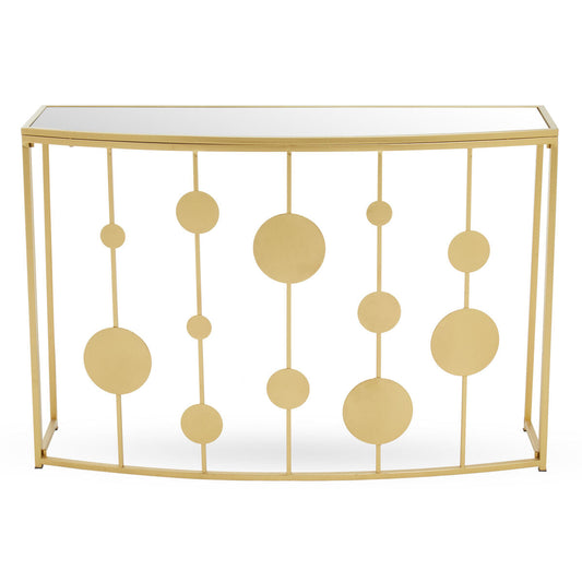 Champagne Gold Finish Metal Frame Console Table with Mirror Top, Farran