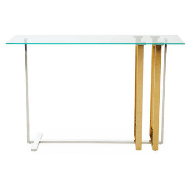 Alvea Gold and Silver Stainless Steel Console Table with Clear Tempered Glass Top