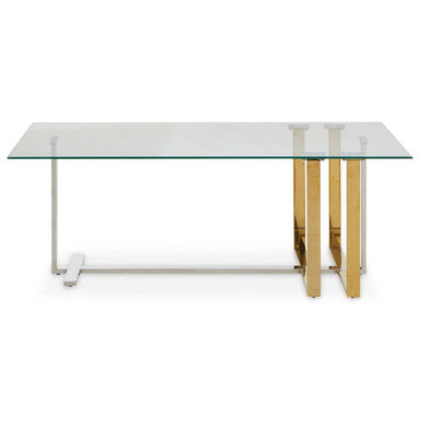 Alvea Gold and Silver Stainless Steel Coffee Table with Clear Tempered Glass Top
