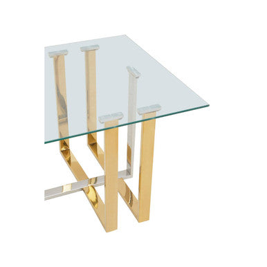 Alvea Gold and Silver Stainless Steel Coffee Table with Clear Tempered Glass Top
