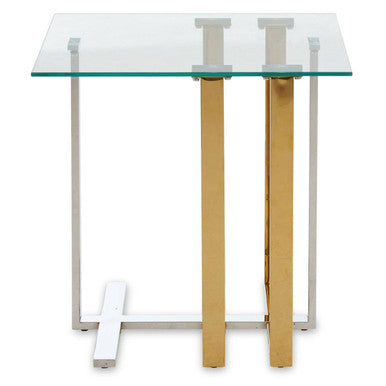 Alvea Gold and Silver Stainless Steel Side Table with Clear Tempered Glass Top