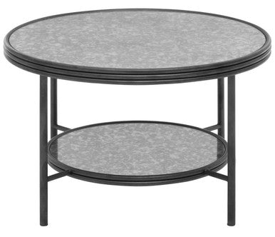 Black Antique Mirror 2 Tier Round Coffee Table, Xania