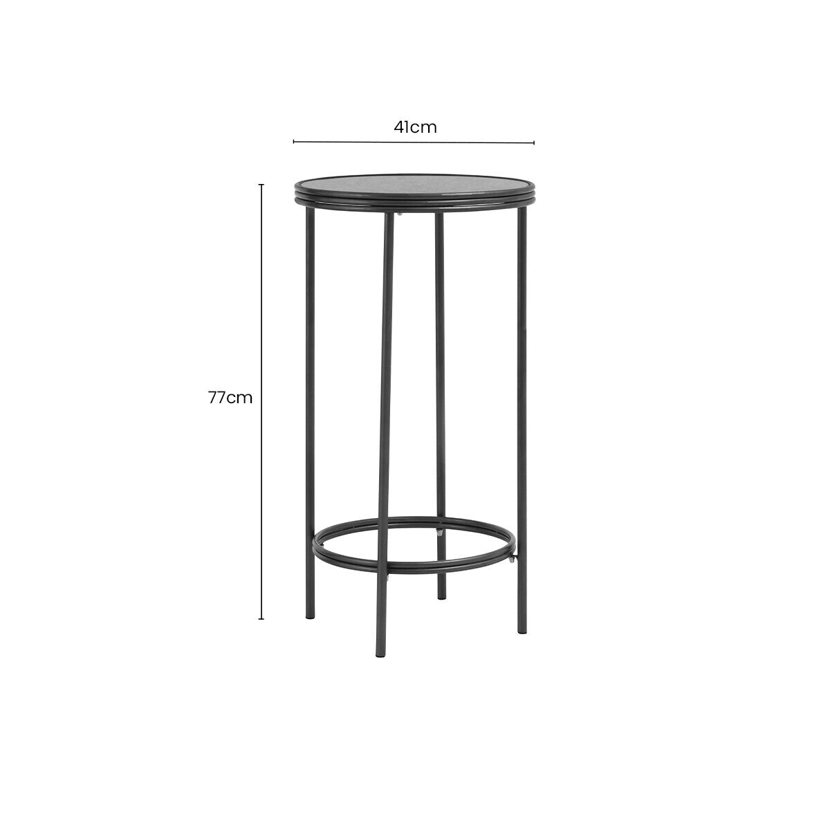 Silver and Black Round Side Table with Antique Mirror Top | Xania