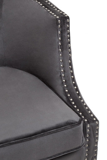 Grey Velvet Studded Chair | Larissa