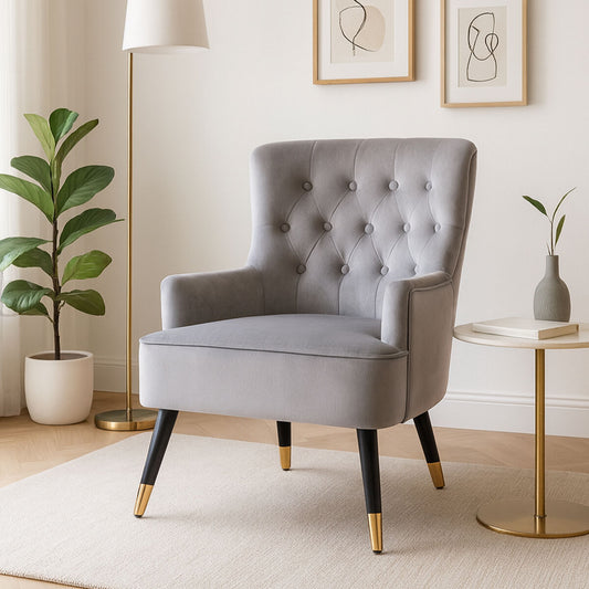 Loretta Grey Velvet Tufted Chair
