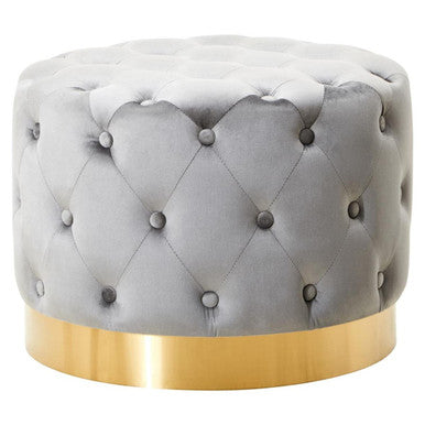 Loretta Grey Velvet Stool with Button Tufting