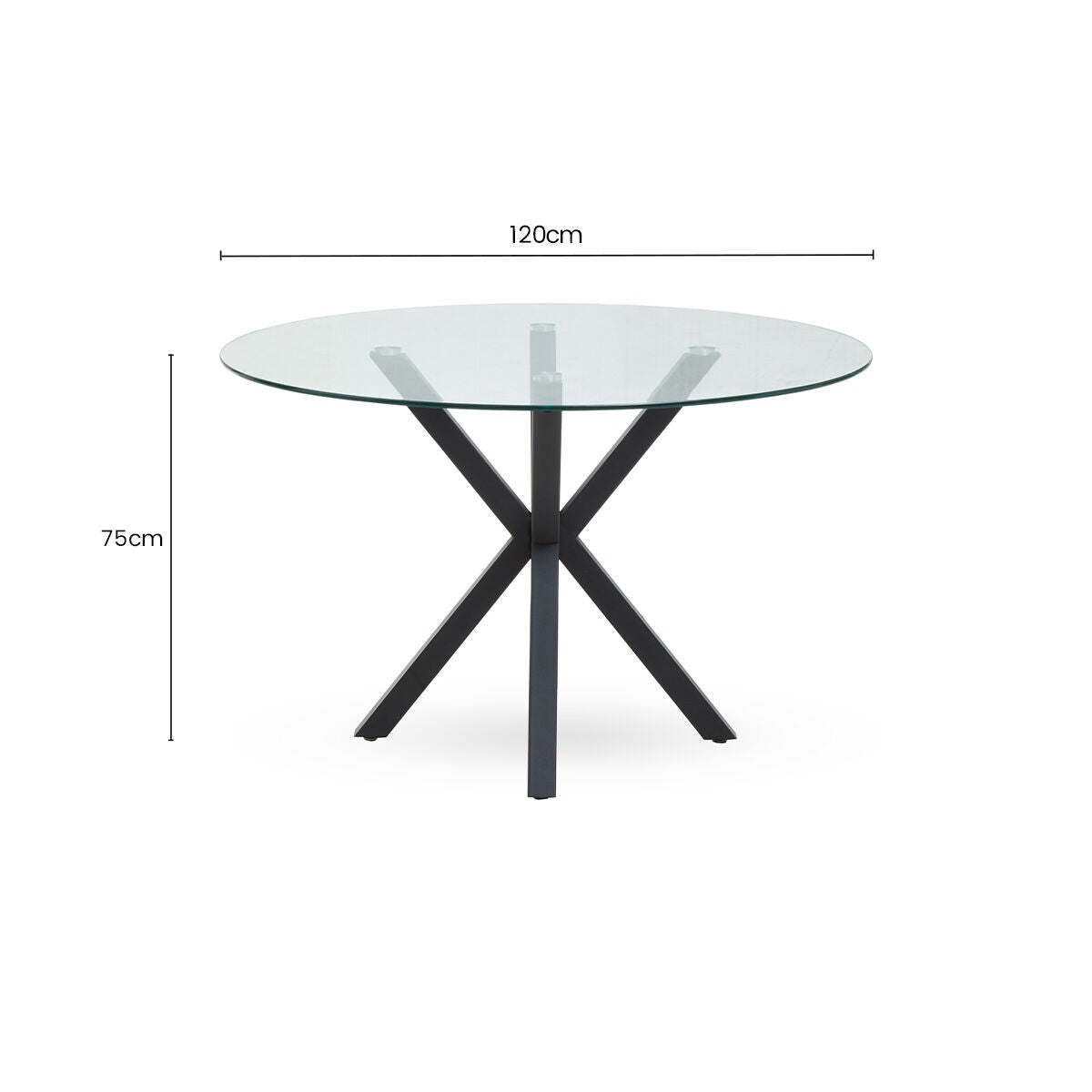 Clear Glass Top Round Dining Table with Black Metal Legs | Salford
