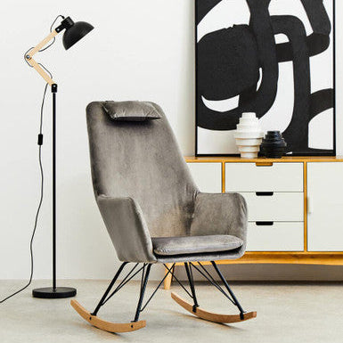 Stockholm Grey Velvet Rocking Chair