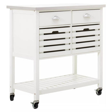 Cream Kitchen Trolley with Drawers and Rack | Frankfurt
