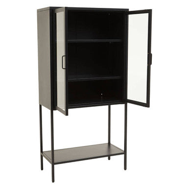 Acier Two Door Black Metal Cabinet with Glass Doors