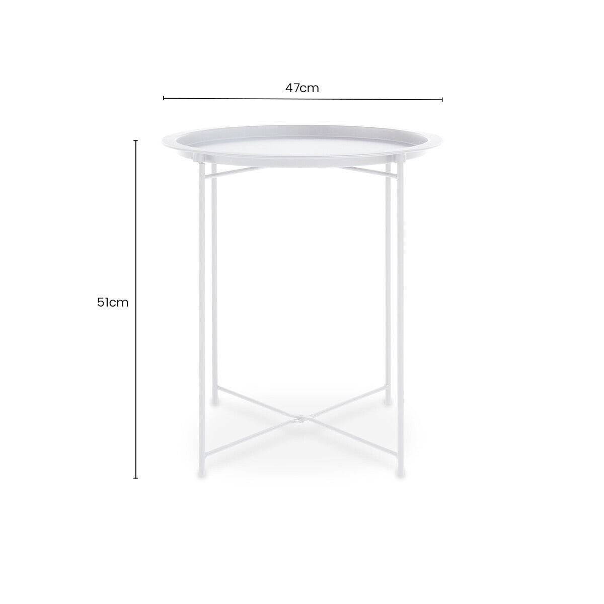 White Powder Coated Metal Round Side Table with Intersecting Cross Base, Acero