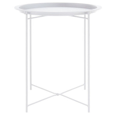 White Powder Coated Metal Round Side Table with Intersecting Cross Base, Acero | Acero
