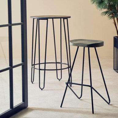 District Wooden Top Bar Stool With Metal Legs