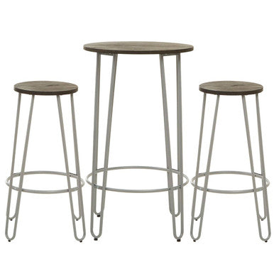 3 Piece Elm Wood Bar Table and Stool Set with Hairpin Legs in Natural Finish | District