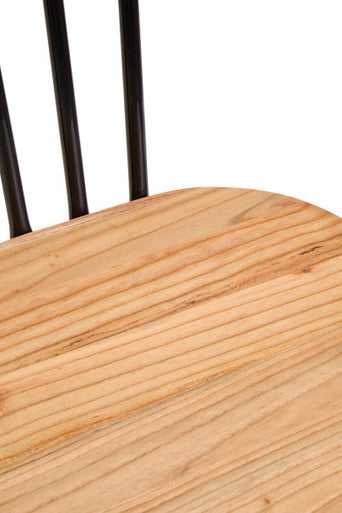 District Dining Chair Elm Wood Seat With Black Finish Metal Frame