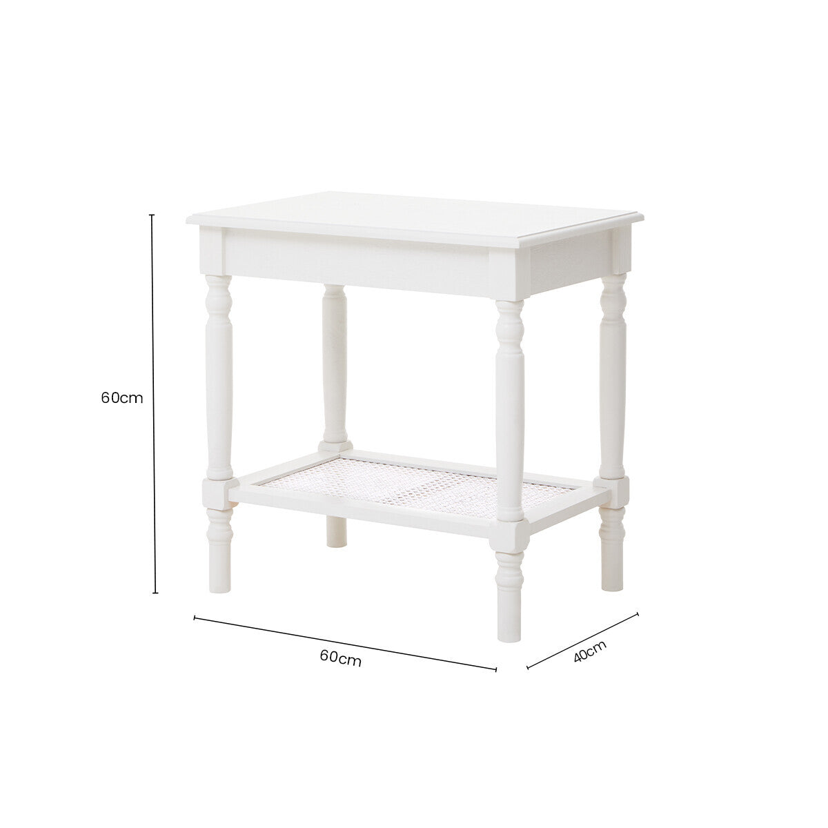 White Wooden 2-Tier Side Table with Cane Rattan Webbing Detail and Carved Legs | Heritage