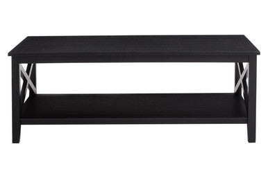 Black Wooden Coffee Table with Lower Shelf and X Frame Side Panels, Heritage