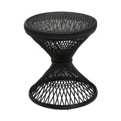 Black Rattan Side Table with Twisted Base and Tight Weave Top | Mataram