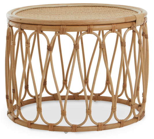 Natural Rattan Coffee Table with Open Weave Design and Webbing Round Top | Mataram