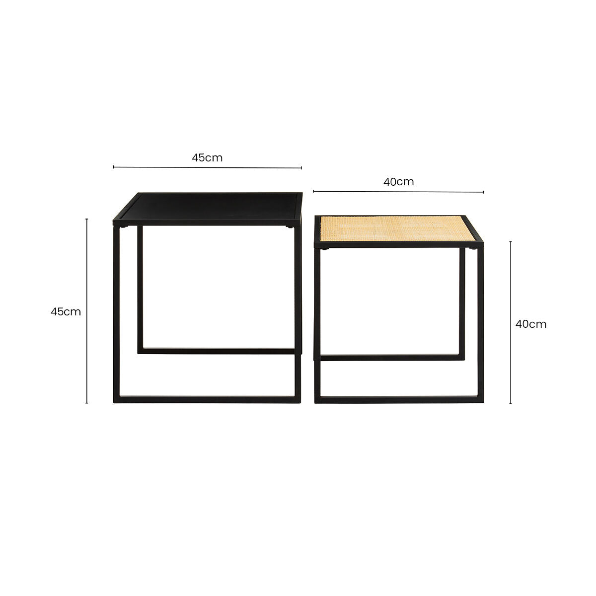 Black Metal and Rattan Top Nest of 2 Tables with Square Frames | Depok