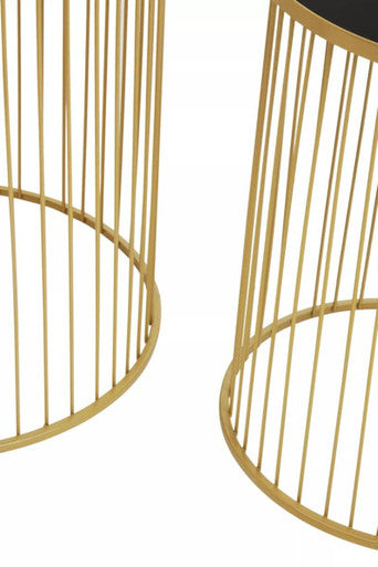 Set of 2 Black Glass Top and Gold Finish Base Side Tables | Avento