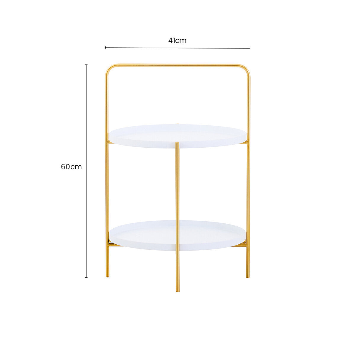 White Rounded Shelves Two-Tier Side Table with Gold Iron Stand | Trosa