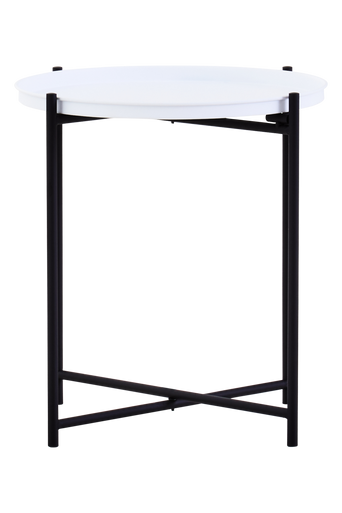 Round White Top Side Table with Black Iron Lattice Base, Trosa