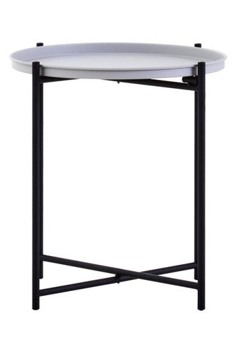 Round Grey Top Side Table with Black Iron Lattice Base | Trosa