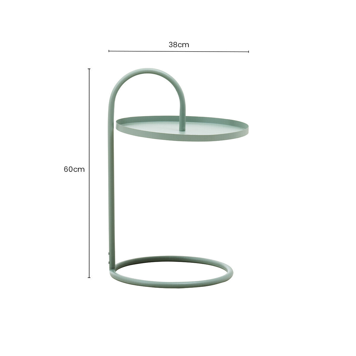 Green Round Top Side Table with Grey Finish Iron Hanging Frame, Trosa