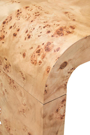 Natural Burl Wood Curved Console Table with Smooth Curved Edges, Mota