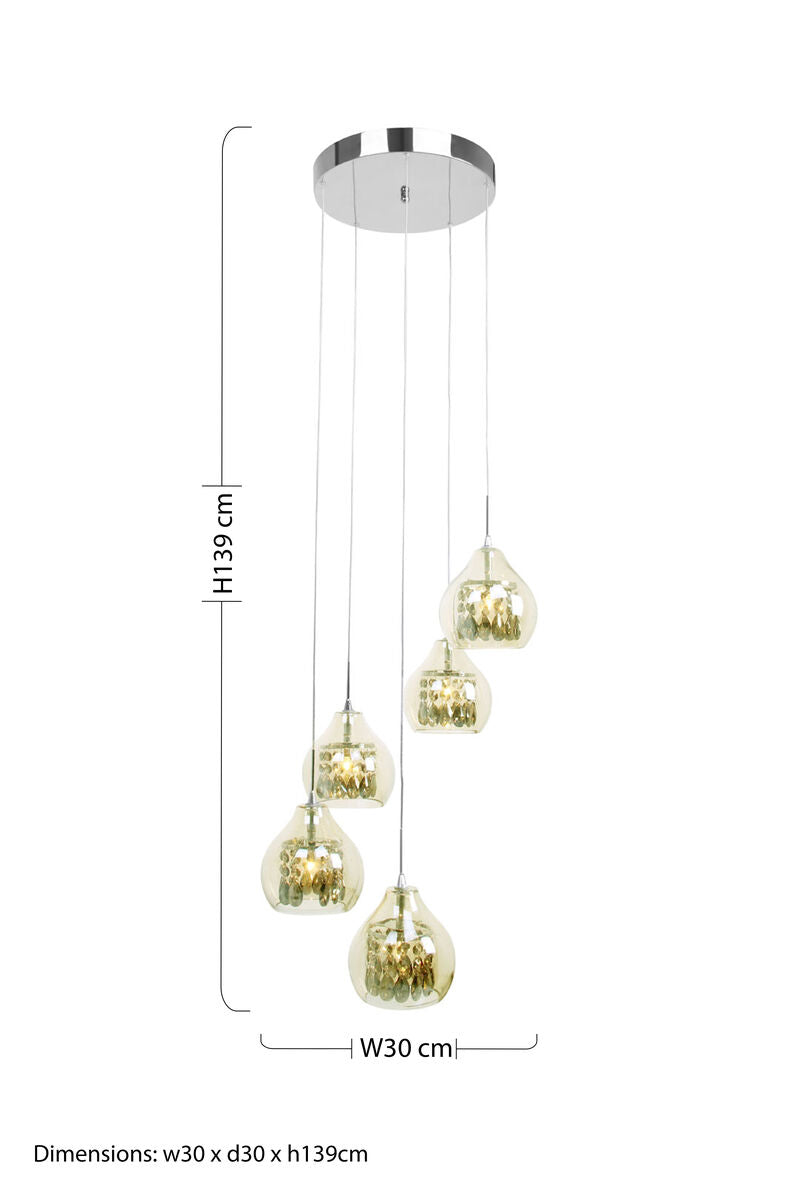 Smoked Glass and Chrome 5 Pendant Light | Moire