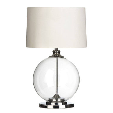 Round Glass Table Lamp with White Linen Shade | Edna