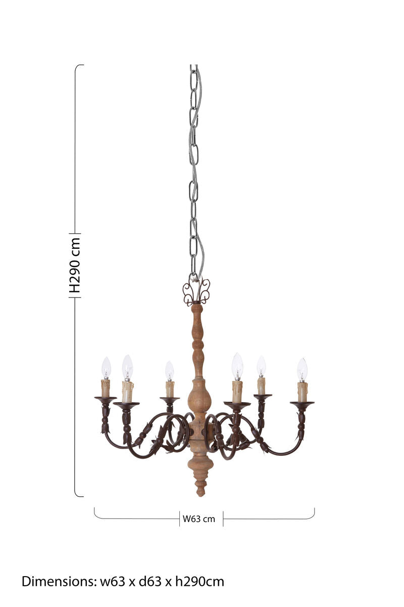 Wood and Metal 6 Arm Chandelier | Paulette