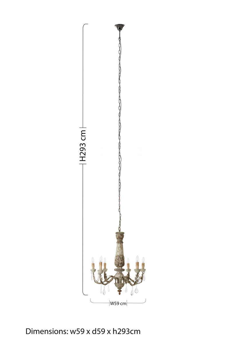 Carved Wooden 6 Arm Chandelier | Pavatti