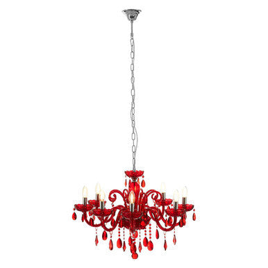8 Bulb Red Crystal Glass Chandelier | Morano